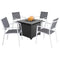 Hanover Fire Pit Chat Set Naples 5-Piece Fire Pit Chat Set: 4 Sling Chairs and 40,000 BTU Tile-Top Fire Pit Table w/ Burner Cover, White/Gray