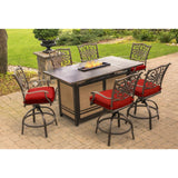 Hanover Fire Pit Dining Set Hanover - Traditions 7 Piece Aluminum Frame High-Dining Set in Red with 30,000 BTU Fire Pit Table | TRAD7PCFPBR-RED