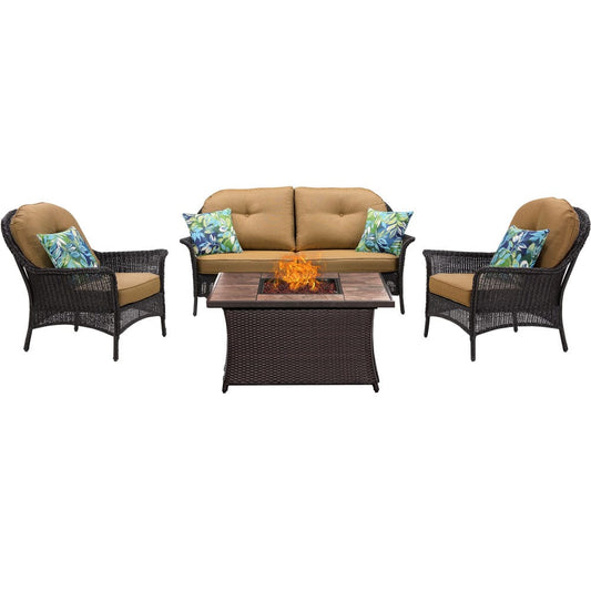 Hanover Fire Pits Hanover - San Marino 4pc Fire Pit Set with Tan Tile Top