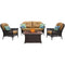 Hanover Fire Pits Hanover - San Marino 4pc Fire Pit Set with Wood Grain Tile Top