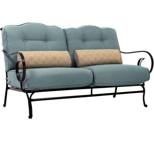 Hanover Fire Table Dining Set Hanover - Oceana 6pc Fire Pit Set with Tan Tile Top | OCE6PCFP-BLU-TN