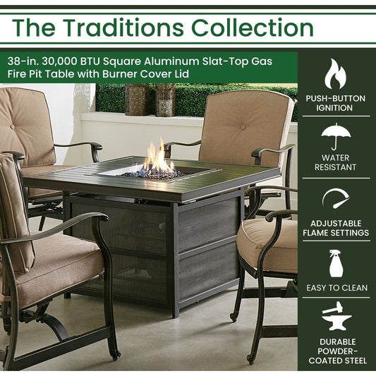 Hanover Fire Table Hanover - Traditions 38" Square Slat Top Fire Pit | TRAD38SQFP