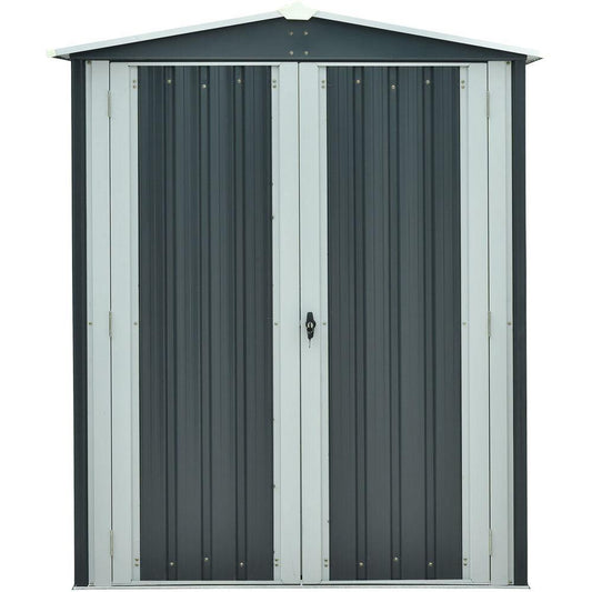 Hanover Hanover 3-Ft. x 5-Ft. x 6-Ft. Galvanized Steel Apex Patio Storage Shed with Handle Lock and 2 Tool Hooks, Dark Gray/White