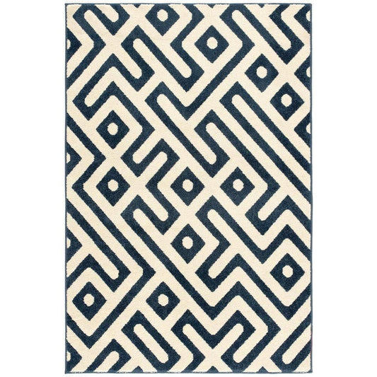 Hanover Hanover 4 Ft. x 6 Ft. Indoor/Outdoor Backless Rug with 5000 Hours of UV Protection - Greek Key Royal Blue