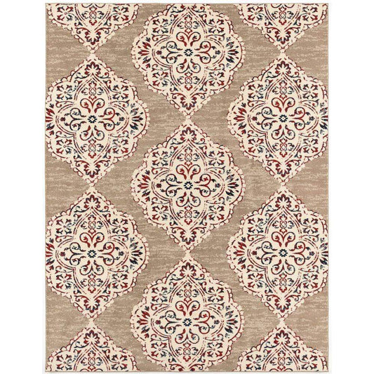 Hanover Hanover 4 Ft. x 6 Ft. Indoor/Outdoor Backless Rug with 5000 Hours of UV Protection -Moroccan-Inspired Light Red/Tan Ikat Design