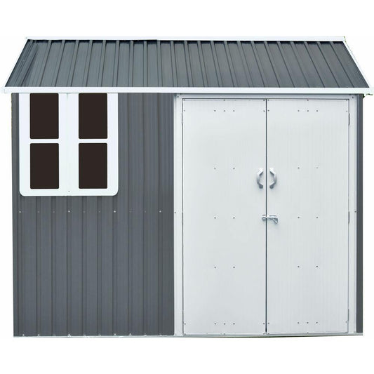 Hanover Hanover 6-Ft. x 8-Ft. x 7-Ft. Galvanized Steel Nordic Storage Shed with Window and Sliding Bolt Lock, Dark Gray/White