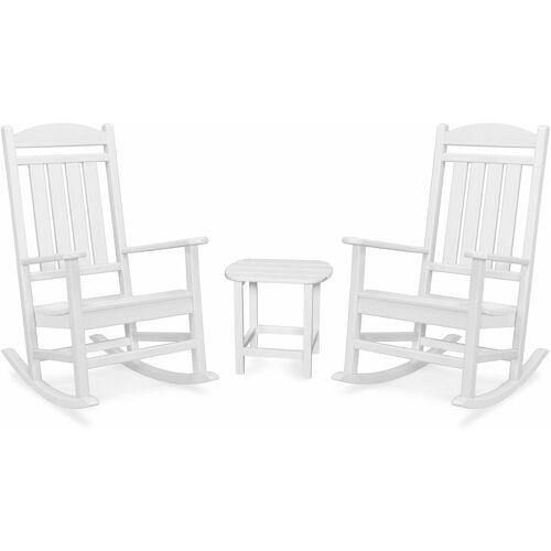 Hanover Outdoor Chairs Hanover Pineapple Cay All-Weather Porch Rocking Chair Set with 2 Rockers and an 19" x 15" Side Table in White