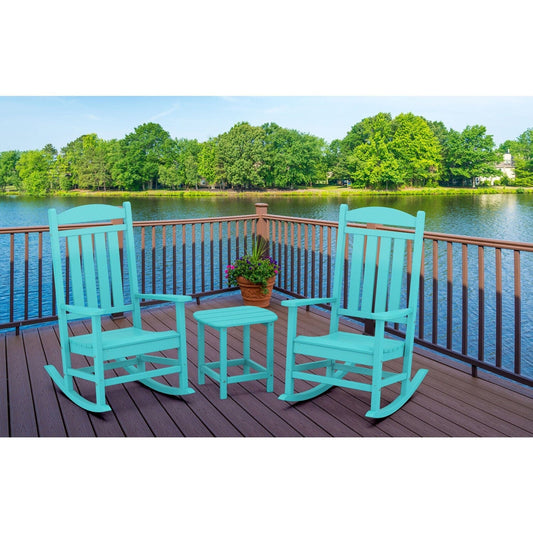 Hanover Outdoor Deep Seating Hanover Pineapple Cay All-Weather Porch Rocking Chair Set with 2 Rockers and an 19" x 15" Side Table in Blue | PINE3PC-BLU