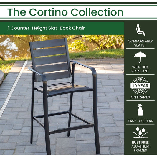 Hanover Outdoor Dining Chairs Hanover - Commercial Alum Slat Counter Height Dining Chair S/1 - Gunmetal - CORTDNBRCHR-1GM