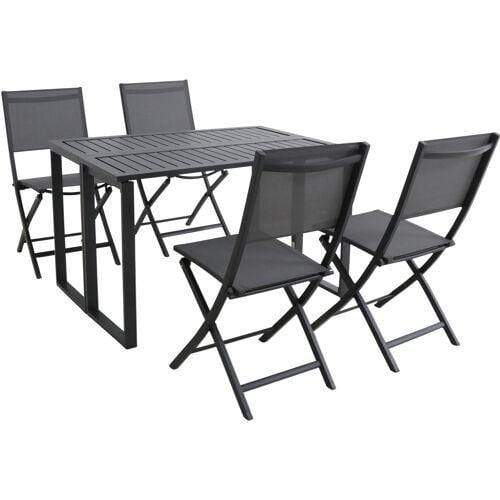 Hanover Outdoor Dining Set Conrad 5-Piece Compact Outdoor Dining Set with 4 Folding Sling Chairs and Convertible Slatted Table, Gray - CONDN5PCFD-GRY