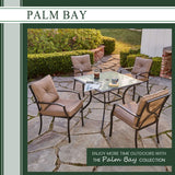 Hanover Outdoor Dining Set Hanover - 5 Piece Dining Set | 4 steel dining chairs w/cushions | 38" sq glass table | PALMBAYDN5PC-TAN