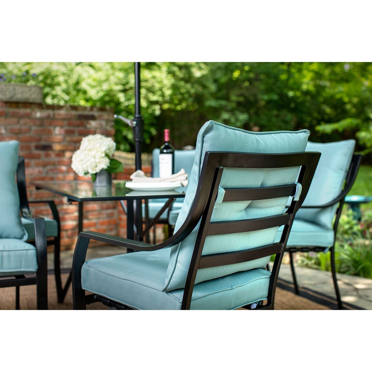 Hanover Outdoor Dining Set Hanover - 7 Piece Dining Set | 6 Stationary Chairs | 1 Dining Table | Gray/Ocean Blue | LAVDN7PC-BLU