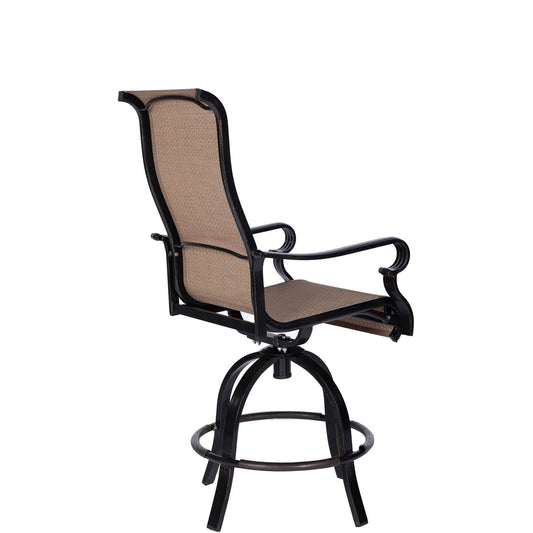 Hanover Outdoor Dining Set Hanover Brigantine 5-Piece Outdoor High-Dining Set with 4 Contoured-Sling Swivel Chairs and a 50-In. Round Cast-Top Table - BRIGDN5PCBR