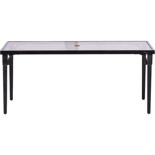 Hanover Outdoor Dining Set Hanover Brigantine 7 Piece Dining Set with a 40" x 70" Glass-Top Dining Table, 2 Sling Swivel Rockers, and 4 Sling Dining Chairs - Cast/Tan - BRIGDN7PCSWG-2