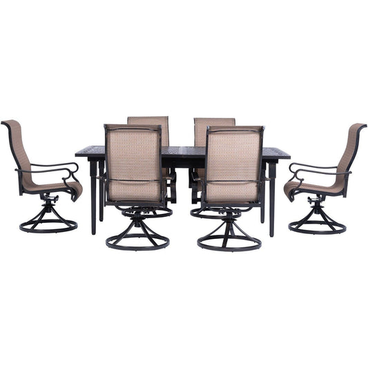 Hanover Outdoor Dining Set Hanover - Brigantine 7-Piece Dining Set with an Expandable Cast-Top Dining Table and 6 Sling Swivel Rockers - BRIGDN7PCSW6-EX