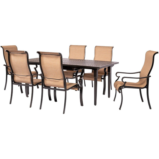 Hanover Outdoor Dining Set Hanover - Brigantine 7-Piece Dining Set with an Expandable Cast-Top Dining Table - Cast/Tan - BRIGDN7PC-EX