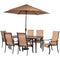 Hanover Outdoor Dining Set Hanover Brigantine 7-Piece Outdoor Dining Set with Cast-Top Table and 9 Ft. Umbrella