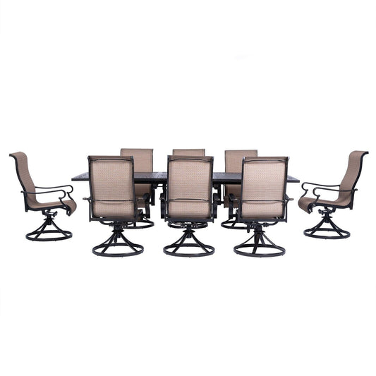 Hanover Outdoor Dining Set Hanover Brigantine 9-Piece Dining Set with an Expandable Cast-Top Dining Table and 8 Sling Swivel Rockers - BRIGDN9PCSW8-EX