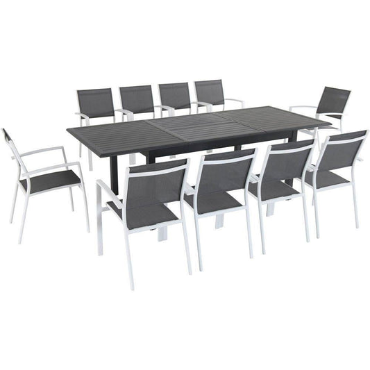 Hanover Outdoor Dining Set Hanover - Cameron 11-Piece Expandable Dining Set with 10 Sling Dining Chairs and a 40" x 94" Table