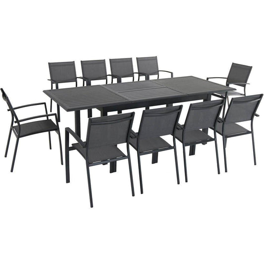 Hanover Outdoor Dining Set Hanover - Cameron 11-Piece Expandable Dining Set with 10 Sling Dining Chairs and a 40" x 94" Table