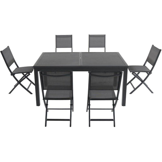 Hanover Outdoor Dining Set Hanover Cameron 7-Piece Expandable Dining Set with 6 Folding Sling Chairs and a 40" x 94" Table - CAMDN7PCFD-GRY
