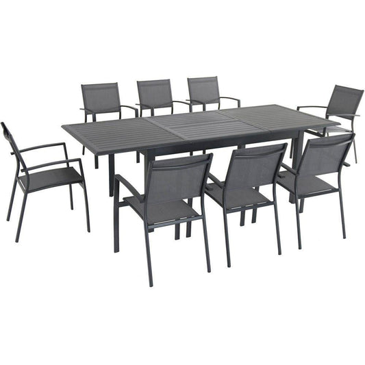Hanover Outdoor Dining Set Hanover Cameron 9-Piece Expandable Dining Set with 8 Sling Dining Chairs and a 40" x 94" Table