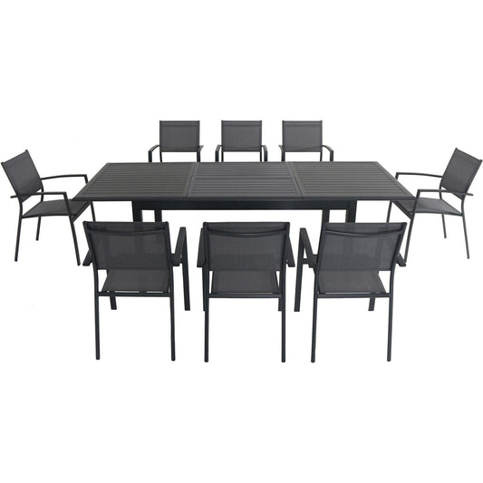 Hanover Outdoor Dining Set Hanover Cameron 9-Piece Expandable Dining Set with 8 Sling Dining Chairs and a 40" x 94" Table - CAMDN9PC-GRY
