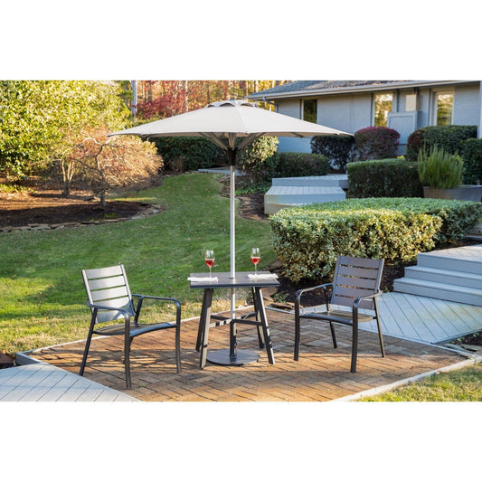 Hanover Outdoor Dining Set Hanover - Cortino 3piece Dining Set | 2 Slat Dining Chairs | 30" Square Slat Table | umbrella & Base | CORTDN3PCS-SU