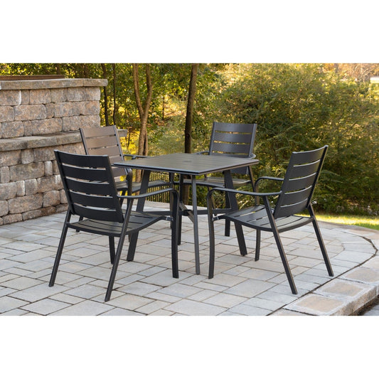 Hanover Outdoor Dining Set Hanover - Cortino 5 piece Dining Set | 4 Aluminum Slat Dining Chairs and 1-38" Square Slat Table | CORTDN5PCS
