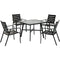 Hanover Outdoor Dining Set Hanover - Cortino 5pc Dining Set: 4 Alum Slat Dining Chairs and 1 38" Sq Glass Tbl CORTDN5PCG