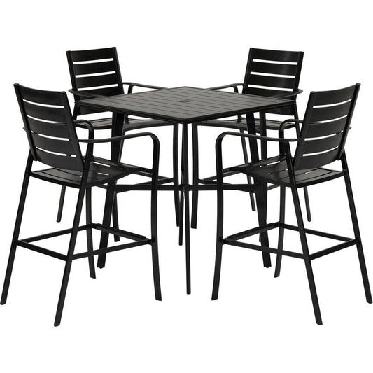 Hanover Outdoor Dining Set Hanover - Cortino5pc Counter Height Dining: 4 Slat Cnt Hgt Chrs, 42" Slat Tbl CORTDN5PCSBR