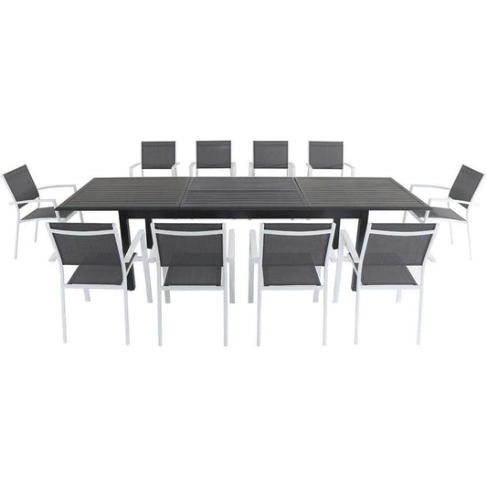 Hanover Outdoor Dining Set Hanover Dawson 11-Piece Dining Set with 10 Sling Chairs in Gray/White and an Expandable 40" x 118" Table - DAWDN11PC-WHT