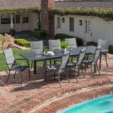 Hanover Outdoor Dining Set Hanover Dawson 9 Piece Dining Set with 8 Padded Sling Chairs and an Expandable 40" x 118" Table | DAWDN9PCHB-GRY