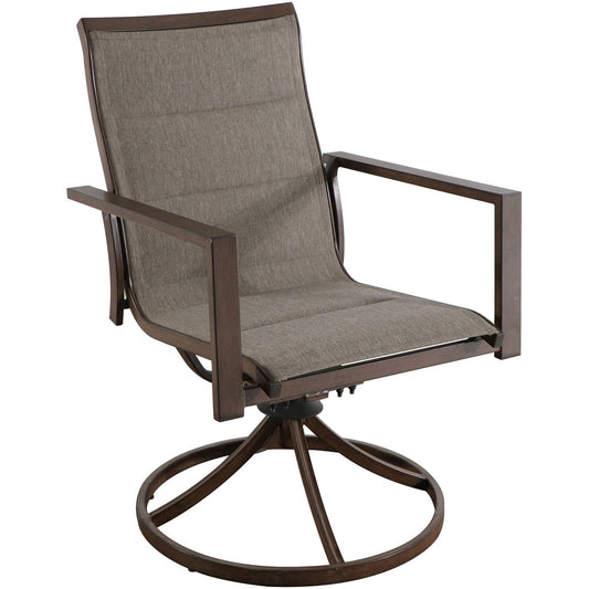 Hanover Outdoor Dining Set Hanover - Fairhope 7-Piece Outdoor Dining Set with 6 Padded Contoured-Sling Swivel Rockers and a 74-In. x 40-In. Trestle Table, Tan | FAIRDN7PCSW6-TAN