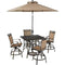 Hanover Outdoor Dining Set Hanover Fontana 5-Piece High-Dining Set with 4 Counter-Height Swivel Chairs, 42-in. x 42-in. Cast-Top Table, Umbrella and Base, FNTDN5PCPSQBR-SU
