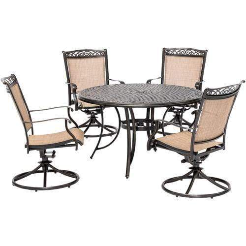 Hanover Outdoor Dining Set Hanover - Fontana 5-Piece Outdoor Dining Set with 4 Sling Swivel Rockers and a 48-In. Cast-Top Table FNTDN5PCSWC