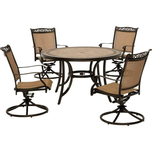Hanover Outdoor Dining Set Hanover - Fontana 5-Piece Outdoor Dining Set with Four Swivel Rockers and a 51 In. Tile-top Dining Table