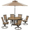 Hanover Outdoor Dining Set Hanover Fontana 7-Piece Outdoor Dining Set with 6 Sling Swivel Rockers, 60-in. Tile-Top Table, and 9-ft. Umbrella, FNTDN7PCSW6RDTN-SU