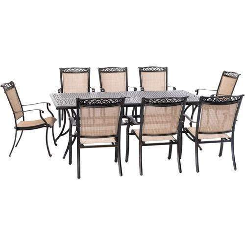 Hanover Outdoor Dining Set Hanover - Fontana 9-Piece Outdoor Dining Set with 8 Sling Chairs and a 42-In. x 84-In. Cast-Top Table