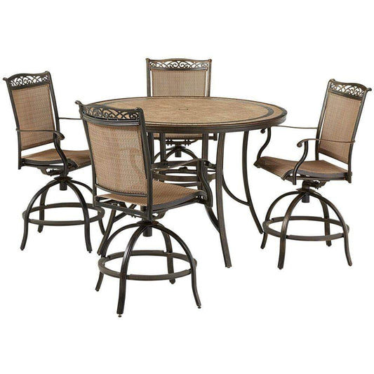 Hanover Outdoor Dining Set Hanover - Fontana5pc: 4 Counter Hght Swivel Sling Chrs, 56" Round Tile Tbl