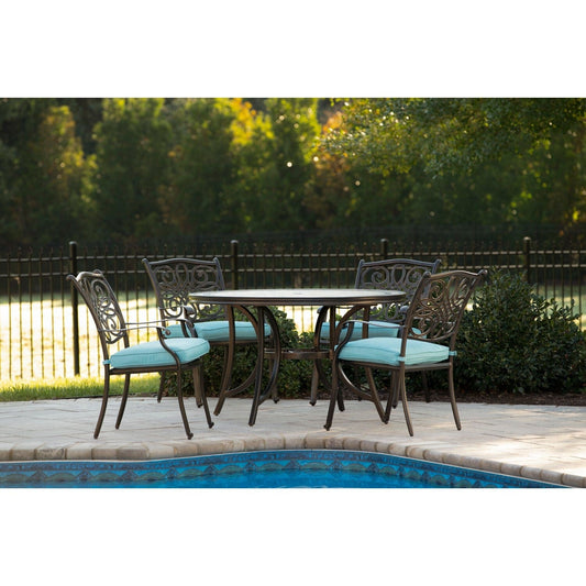 Hanover Outdoor Dining Set Hanover - Monaco 5-Piece Bronze Frame Patio Set with Blue Cushions | MONDN5PC-BLU