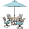 Hanover Outdoor Dining Set Hanover - Monaco 5-Piece Dining Set in Blue with 4 Cushioned Dining Chairs, a 51 In. Tile-Top Table, and a 9 Ft. Table Umbrella MONDN5PCSW4-SU-B