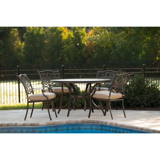 Hanover Outdoor Dining Set Hanover Monaco 5-Piece Dining Set in Tan with 4 Cushioned Dining Chairs and a 48 In. Tile-Top Table, MONDN5PC