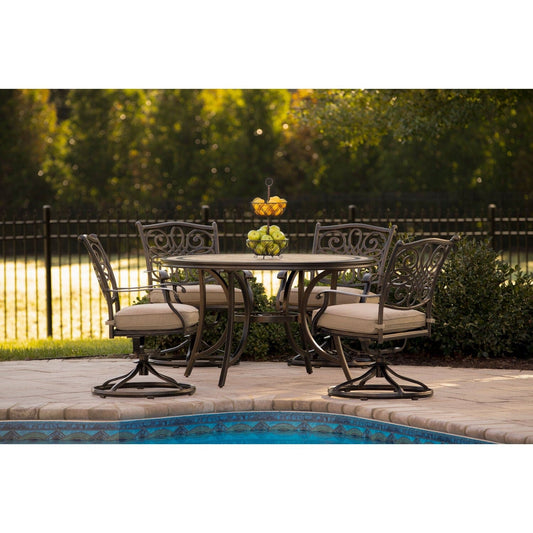 Hanover Outdoor Dining Set Hanover Monaco 5-Piece Dining Set in Tan with Four Swivel Rockers | MONDN5PCSW-4