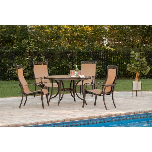 Hanover Outdoor Dining Set Hanover Monaco 5-Piece Outdoor Dining Set | 4 Sling Dining Chairs, 51" Round Tile Top Table | MONACO5PC