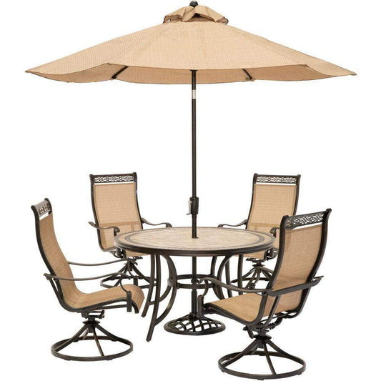 Hanover Outdoor Dining Set Hanover - Monaco 5 Piece Outdoor Dining Set with 9 ft. Table Umbrella MONACO5PCSW-SU