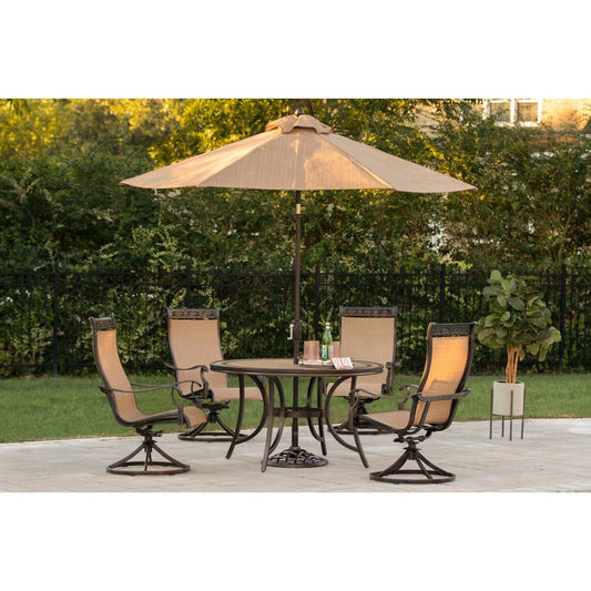 Hanover Outdoor Dining Set Hanover - Monaco 5 Piece Outdoor Dining Set with 9 ft. Table Umbrella MONACO5PCSW-SU