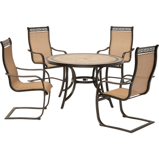 Hanover Outdoor Dining Set Hanover Monaco 5-Piece Outdoor Dining Set with C-Spring Chairs and Tile-top Dining Table | MONDN5PCSP
