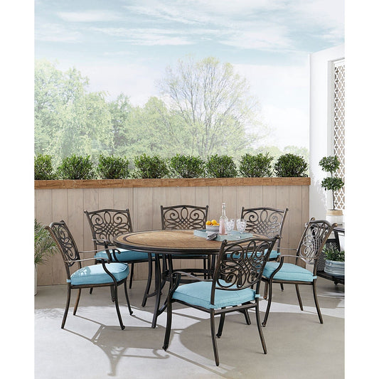 Hanover Outdoor Dining Set Hanover Monaco 7-Piece Dining Set in Blue with Six Dining Chairs and a 60-in. Tile-Top Table | MONDN7PCRDTL-C-BLU