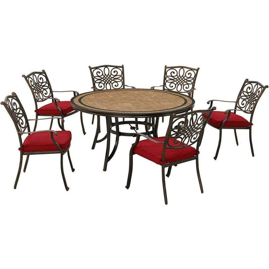 Hanover Outdoor Dining Set Hanover Monaco 7-Piece Dining Set in Red with Six Dining Chairs and a 60-in. Tile-Top Table